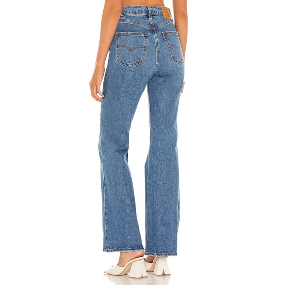 Levis Premium Womens Denim Jeans 70s High Rise Flare Med Blue Wide Leg NWT - Picture 12 of 13